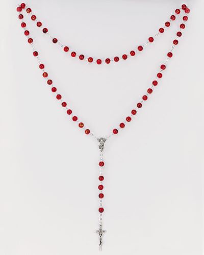 Rosenkranz mit Glasperlen rot 8 mm Ø, Antikoptik