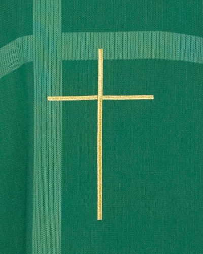 Kasel grün mit Rundkragen 138 cm Goldkreuz gestickt
