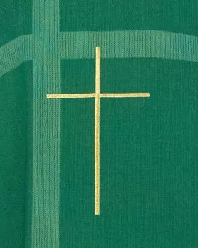 Kasel grün mit Rundkragen 138 cm Goldkreuz gestickt