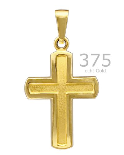 Preview: Kreuz Anhänger innen matt 11 mm x 14 mm 8ct Gold 333