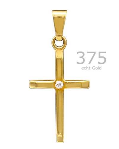Preview: Kreuz Anhänger m. Stein 12 mm x 18 mm 9 ct Gold 375