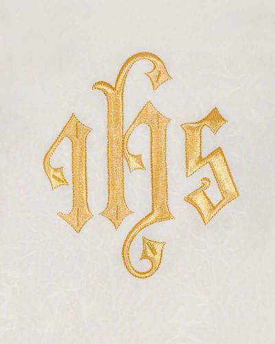 Kasel mit Stola & Kragen weiß IHS gold gestickt