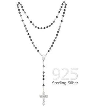 Rosenkranz Hämatit 6 mm Sterling Silber gekettelt