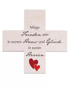 Haussegen 15 x 15 cm, Steinkreuz, Möge Frieden...