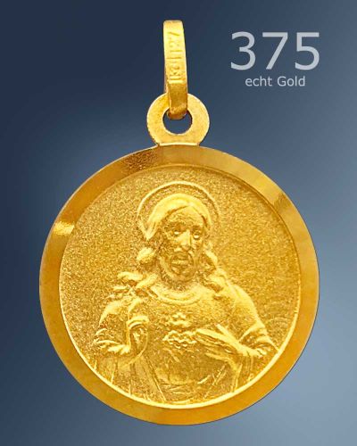Preview: Skapuliermedaille Jesu/Maria 12 mm Ø 8 ct Gold 333
