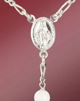Rosenkranz Silber gekettelt Perlmutt Perlen 5 mm Ø