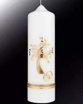 Hochzeitskerze Lebensbaum mit Ringsymbol 265 x 80 mm