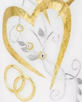Hochzeitskerze 275 x 70 mm goldene Herzen Silberranken