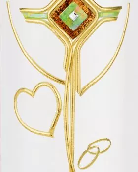 Hochzeitskerze 250 x 80 mm Kreuzdekor grün, Ringe & Herz