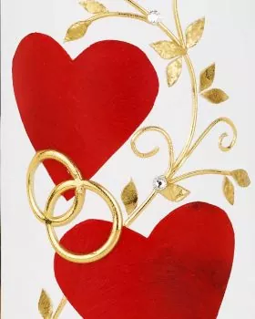 Hochzeitskerze zwei Herzen rot & gold 275 x 80 mm