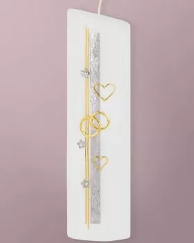 Hochzeitskerze oval 240 mm silber gold Ringe & Blumen