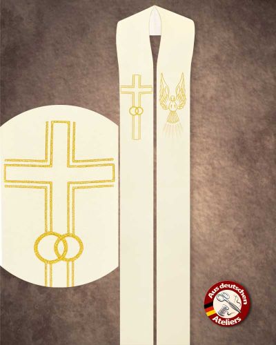 Hochzeitsstola weiß, mit gold gesticktem Kreuz und Trauringe