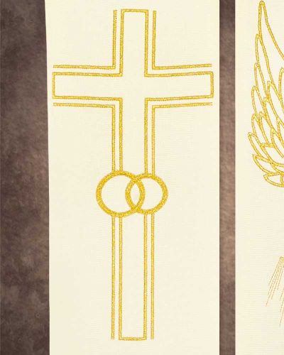 Preview: Hochzeitsstola weiß, mit gold gesticktem Kreuz und Trauringe