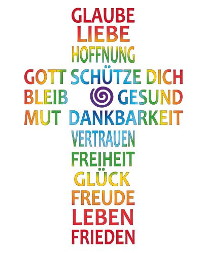 Kerze Hoffnung 165x50 mm Segenskreuz Regenbogen