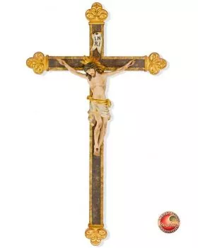 Wandkreuz barock 45x23 cm Holz geschnitzt antik gefasst