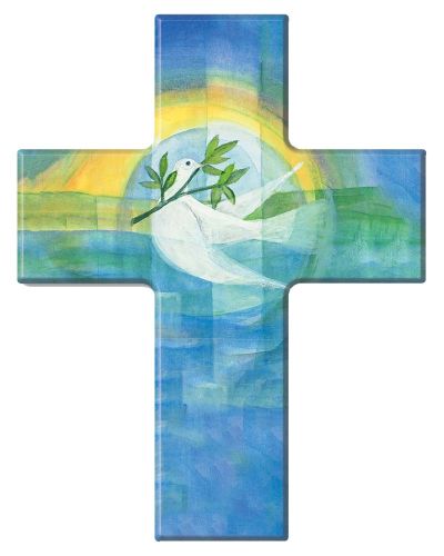 Kommunionkreuz 9 x 7 cm Buchenholz "Friedenstaube"