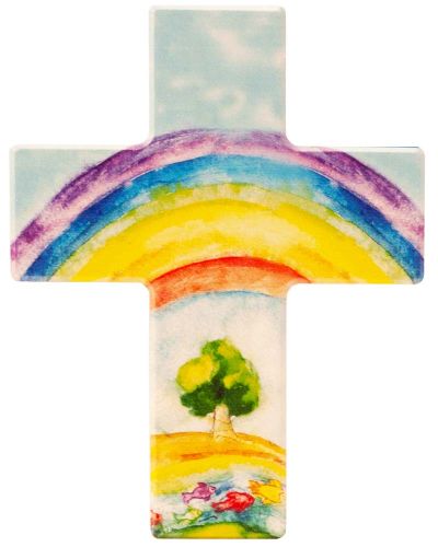Kommunionkreuz 9 x 7 cm Buchenholz "Regenbogen"