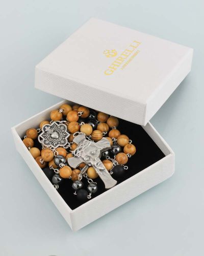 Rosenkranz Olivenholz- und Hämatitperlen 8 mm Ø