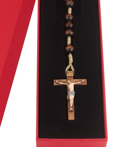 Rosenkranz Holzperlen braun 8 mm Ø, Kreuz geschnitzt