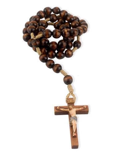 Rosenkranz Holzperlen braun 8 mm Ø, Kreuz geschnitzt