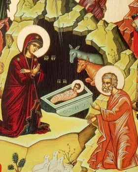 Ikone 10 x 14 cm aus Holz Golddruck Christi Geburt