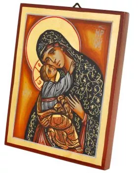 Ikone 22 x 18 cm handgemalt Madonna mit Kind