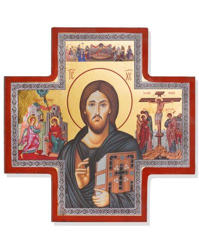 Kreuzikone Pantokrator 14 x 14 cm mit Buch
