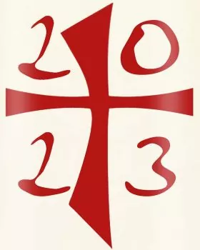 Tischkerze 120 x 60 mm Osterkreuz klassich A+O rot