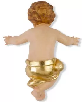 Jesukind 30 cm, geschnitzt koloriert Tuch vergoldet