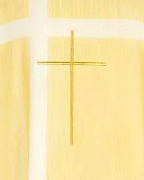 Kasel weiß mit gestickten Goldkreuz und Rundkragen