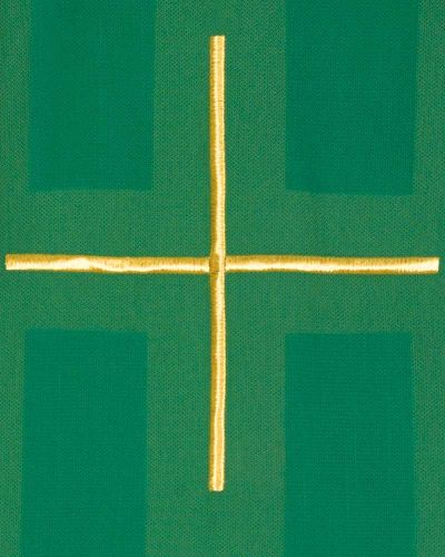 Kasel grün mit gold gesticktem Kreuz, Rundkragen