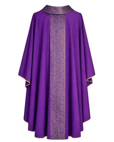 Preview: Kasel violett 132x170 cm mit Rundkragen mit Mittelstab