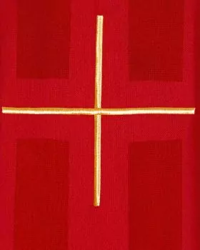 Kasel rot, mit Rundkargen gold gesticktes Kreuz