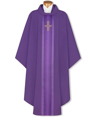 Preview: Kasel violett Mittelstab mit Brustkreuz 130 x 145 cm