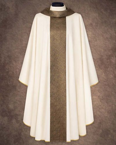 Kasel weiß mit Rundkragen 132 x 170 cm mit Mittelstab