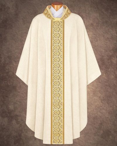 Preview: Kasel weiß mit Kragen, 125 cm lang, 154 cm breit