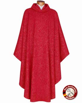 Kasel mit Rundkragen und Innenstola rot mit Lurex, gefüttert