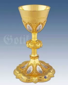 Kelch gotisch 12 Apostel vergoldet 22 cm Silbercuppa