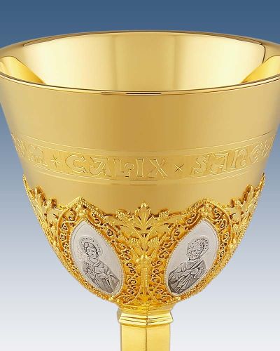 Kelch gotisch 12 Apostel vergoldet 22 cm Silbercuppa