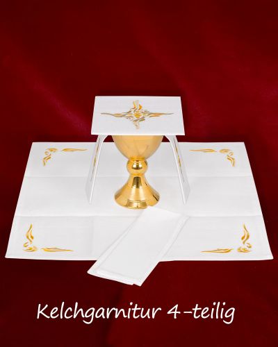 Kelchgarnitur 4-teilig weiß 100% Leinen Kreuz gestickt