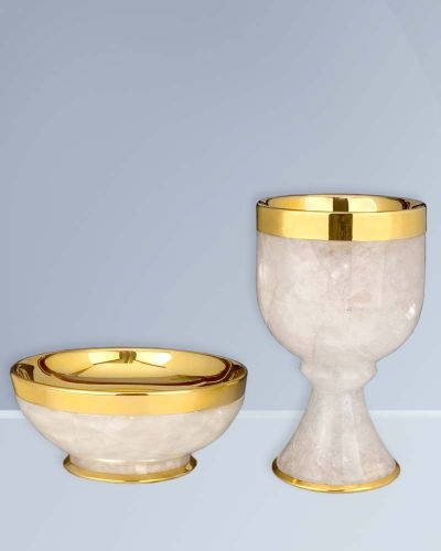 Kelch 19 cm vergoldet Mantel, solider Bergkristall