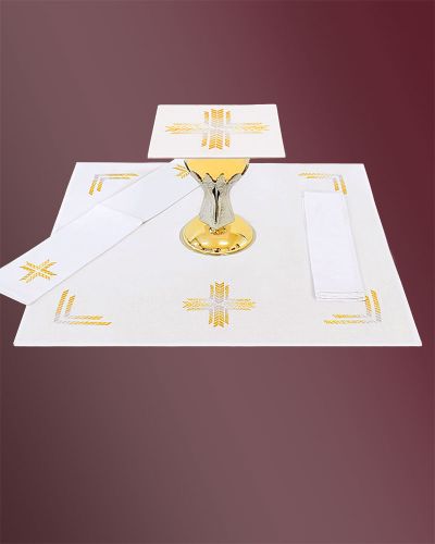 Kelchgarnitur Baumwolle/Leinen 4-Teilig mit Goldstickerei IHS