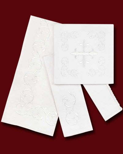 Kelchgarnitur aus Leinen weiß 4-teilig Barockstickerei