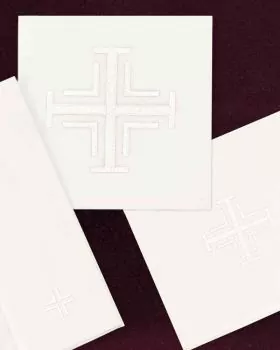 Kelchgarnitur Leinen 4-teilig weiß gesticktes Kreuzdekor