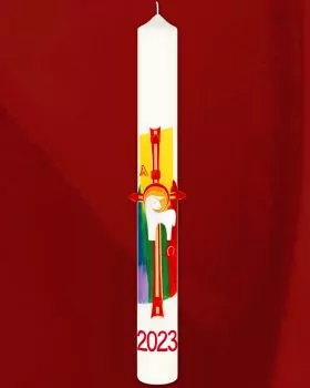 Osterkerze 800 x 80 mm farbig mit Kreuz und Lamm