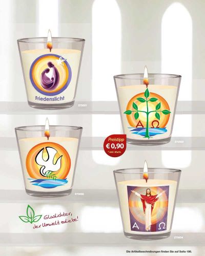 12 x Kerzenglas Friedenslicht 65 x 65 mm Heilige Familie