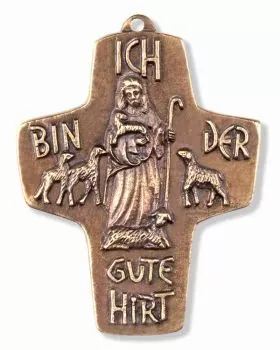 Kommunionkreuz Guter Hirte Bronze 7,5 x 9,5 cm