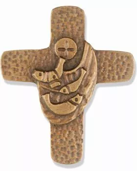 Kommunionkreuz 9,5 x 8 cm Fischfang bronziert