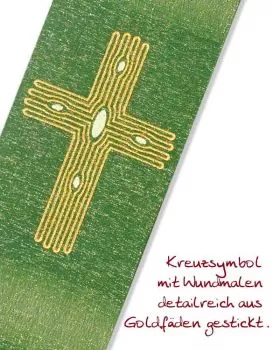 Diakonstola Wolle & Seide grün, Kreuz gestickt