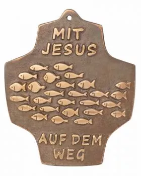 Kommunionkreuz 8 x 9 cm Bronzerelief MIT JESUS...